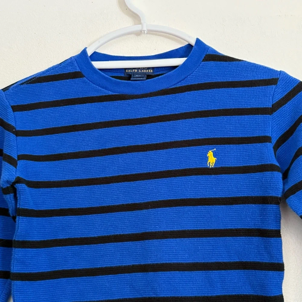 Ralph Lauren Boys Size 8 Royal Blue Black Striped Long Sleeve Thermal‎ Shirt